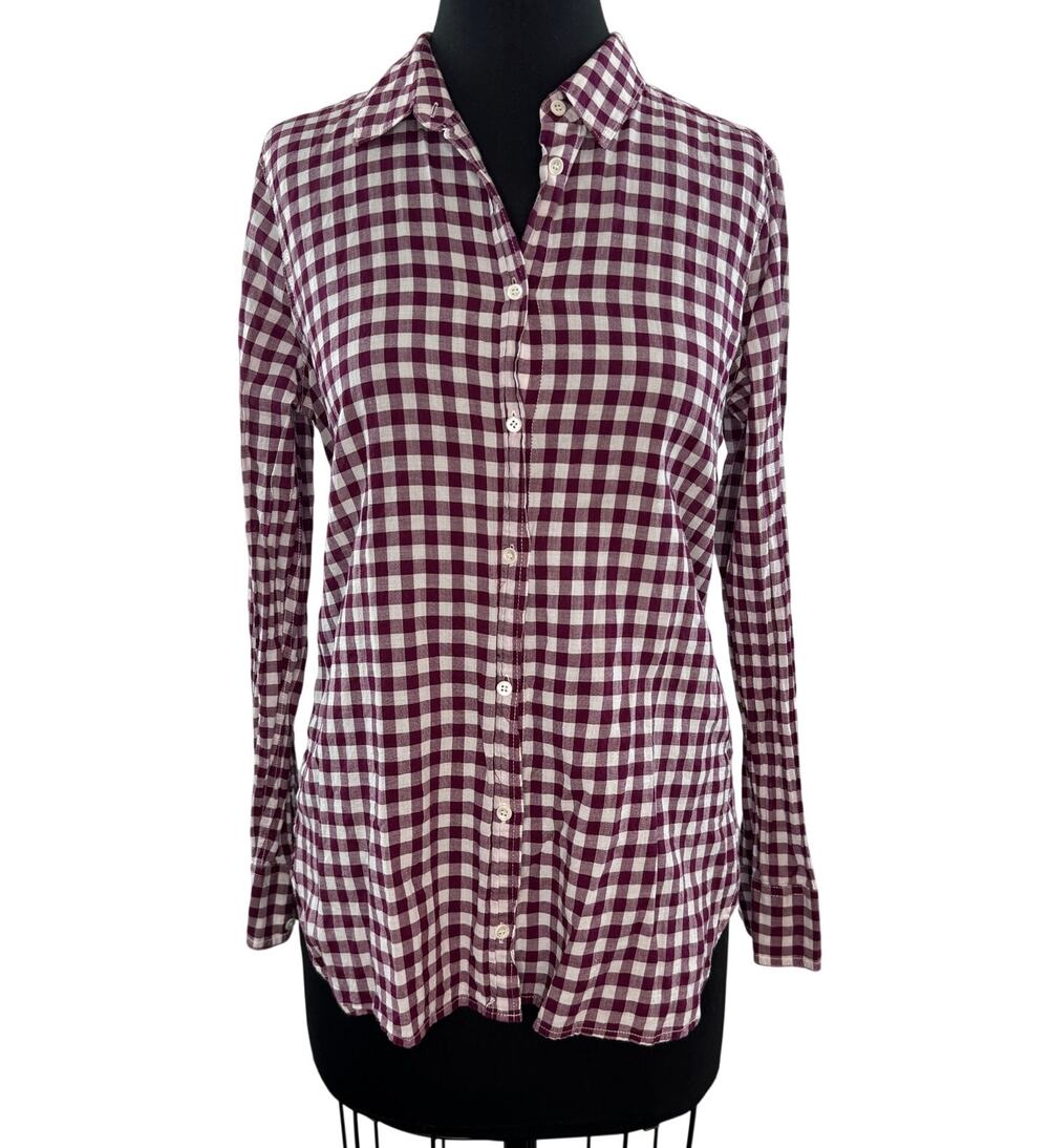 J.Crew Purple White Boy Shirt Cotton Gingham Check Collared Button-Up Size 8